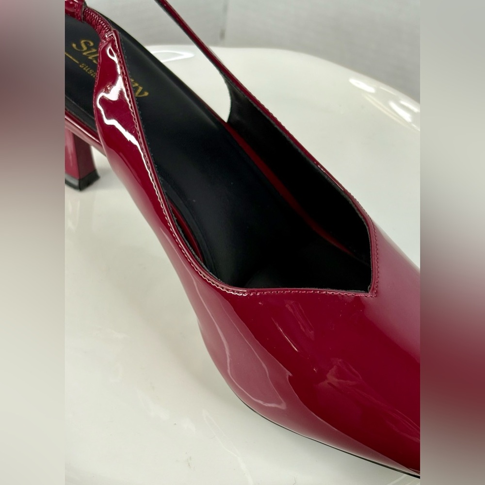 Women’s Susanny Pointed Toe Slingback Kitten Heel Pumps - Burgundy - size 10.5 - Picture 11 of 15